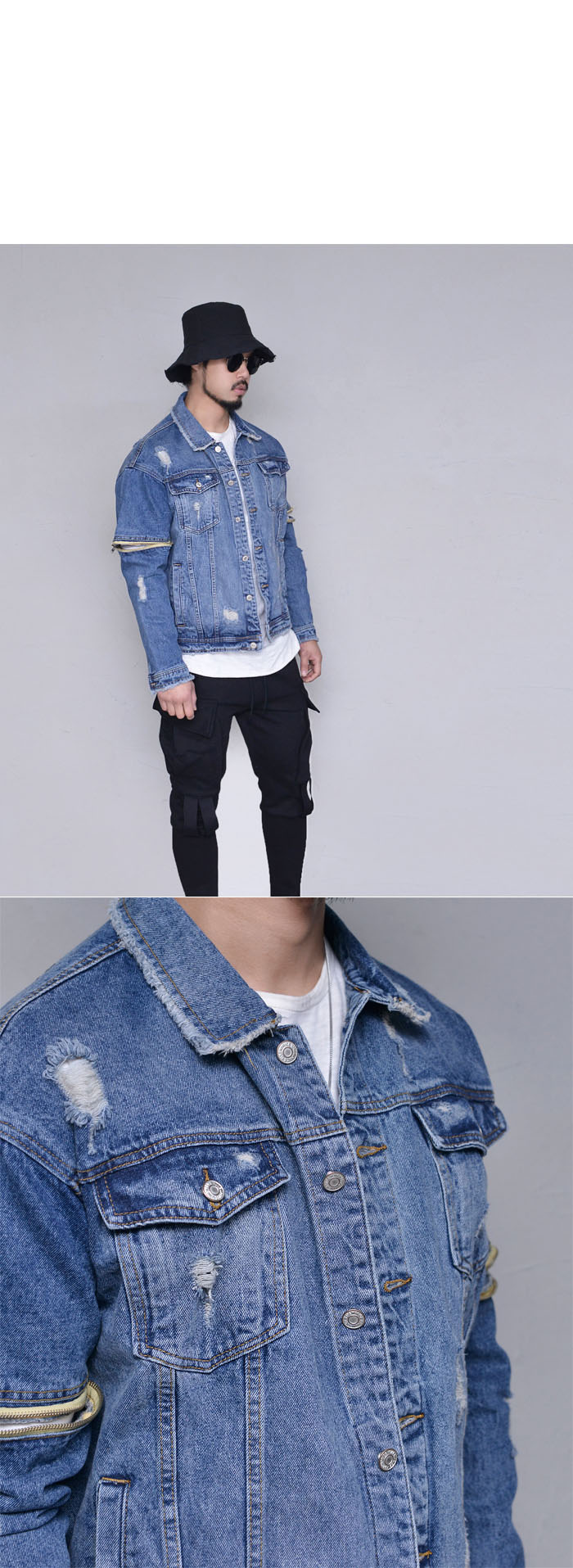 Outerwear Jackets Vintage Zip Arm Swag DenimJacket 393 GUYLOOK